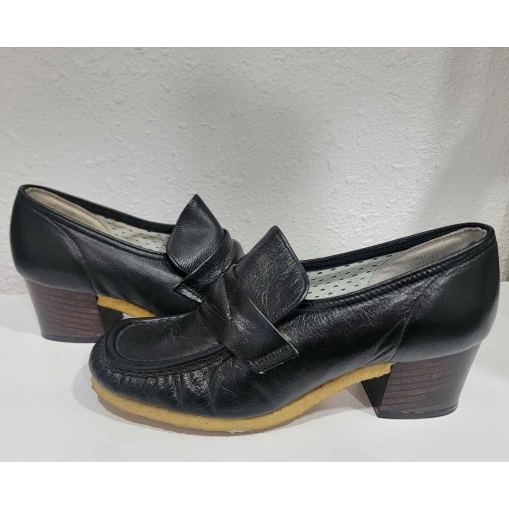 Vintage Goodyear Leather Wood Heels Clogs Mules Womens 5.5 Mellow Mates Cushion